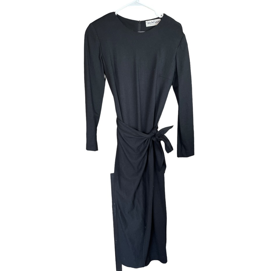 Diane Von Furstenburg Nwt Vintage 80s Black 100% Wool Wrap Dress 8